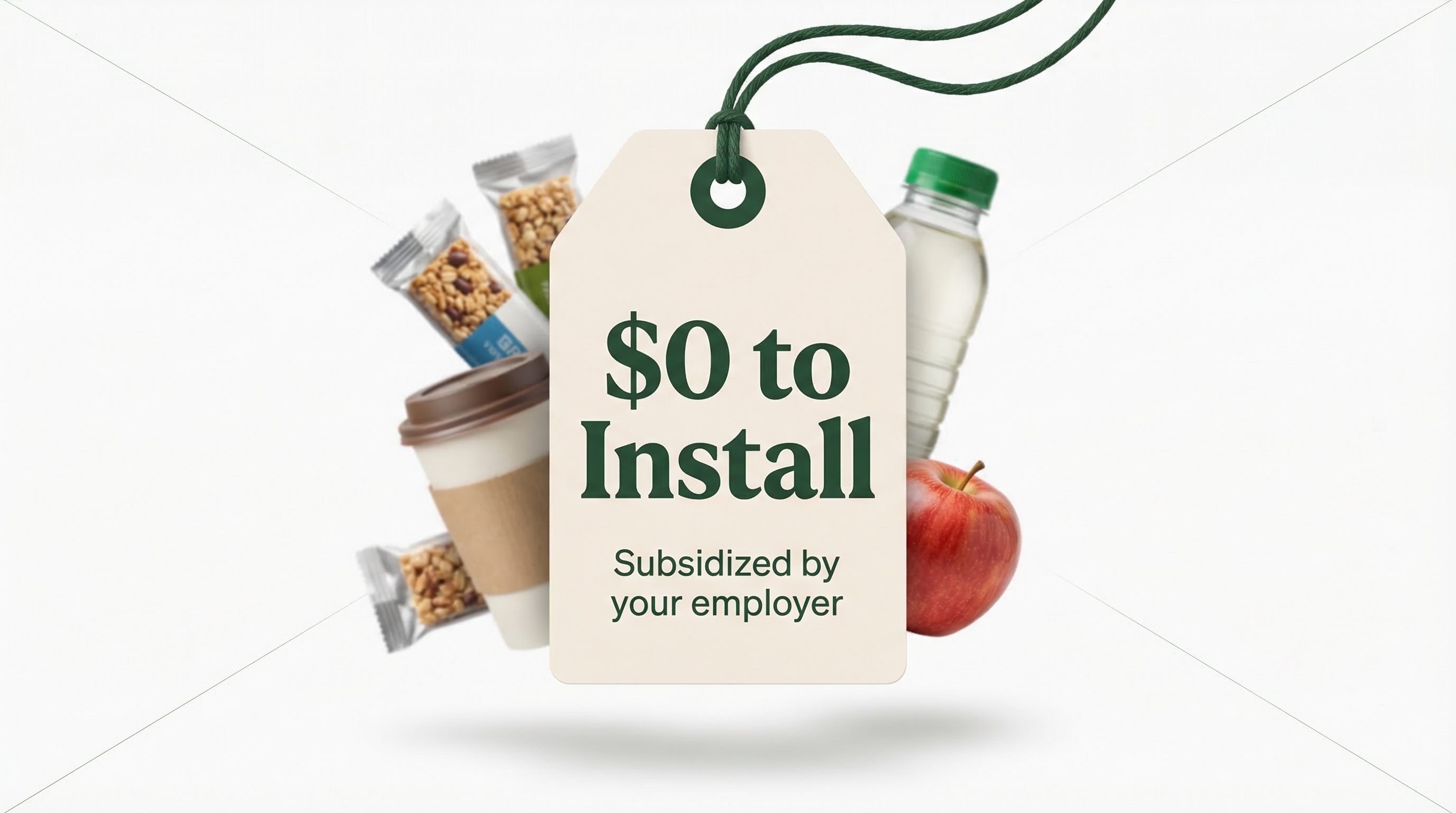$0 to Install price tag with snacks, coffee, and fruit